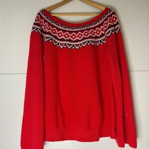 Elegant Red Oversized Patterned Crew Neck Sweater Size XXL